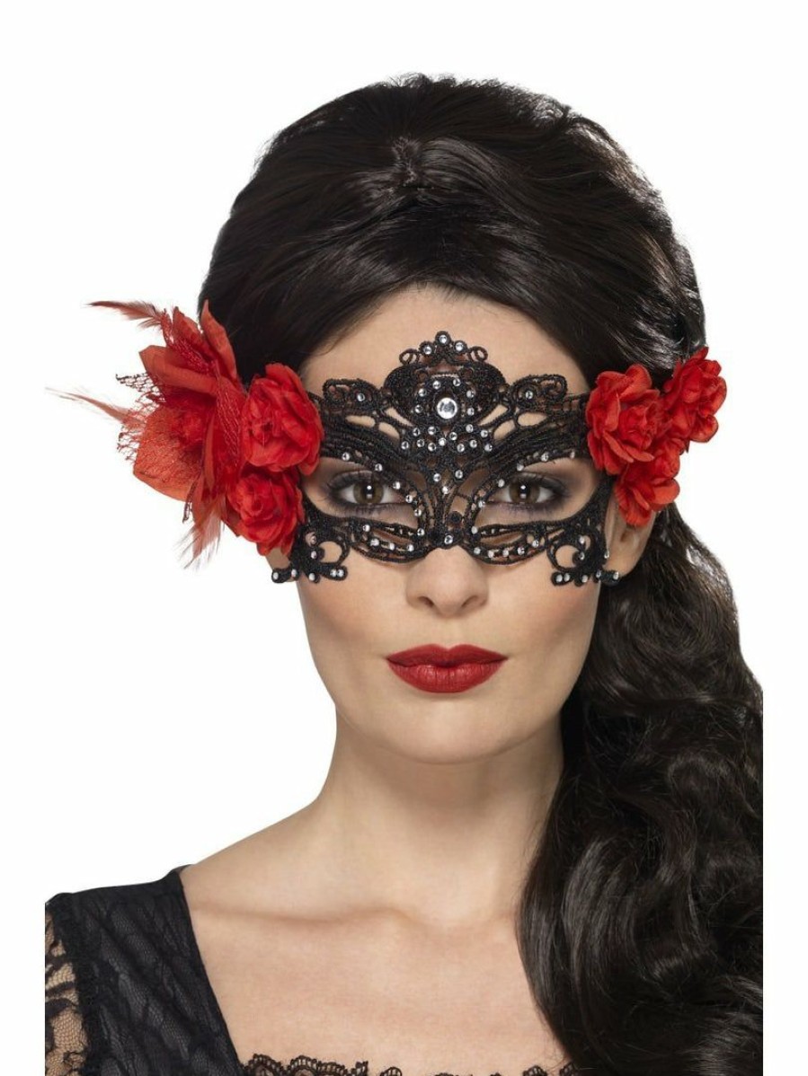 Mardi Gras * | Smiffy'S Venetian Masks Half Mask Dia De Los Muertos Lace Filigree