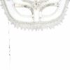 Mardi Gras * | Forum Novelties Venetian Mask Silver Colombina With Stick Venetian Masks