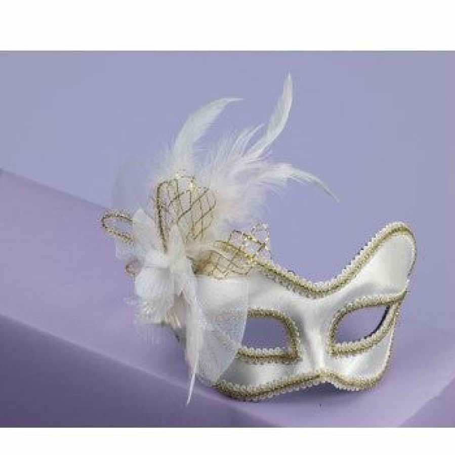 Mardi Gras * | Forum Novelties Venetian Masks Venetian Mask White And Gold With Flower