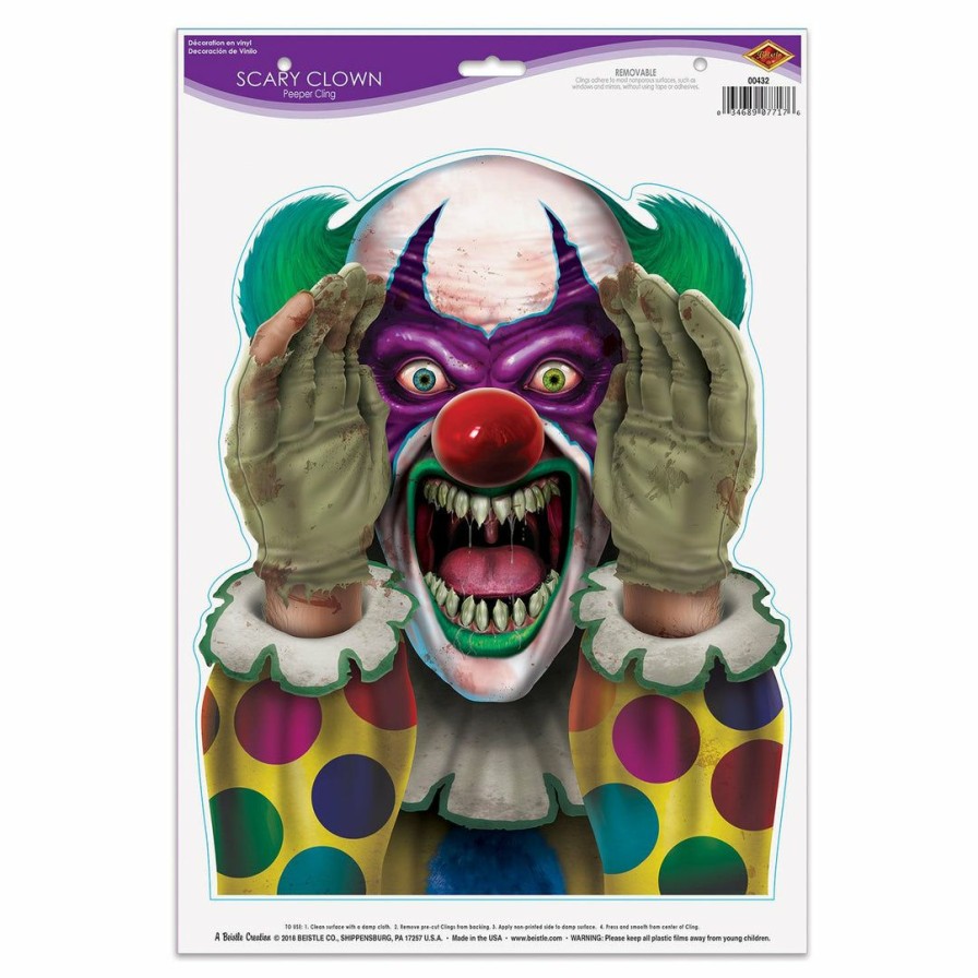 Halloween * | Beistle Scary Clown Peeper Cling