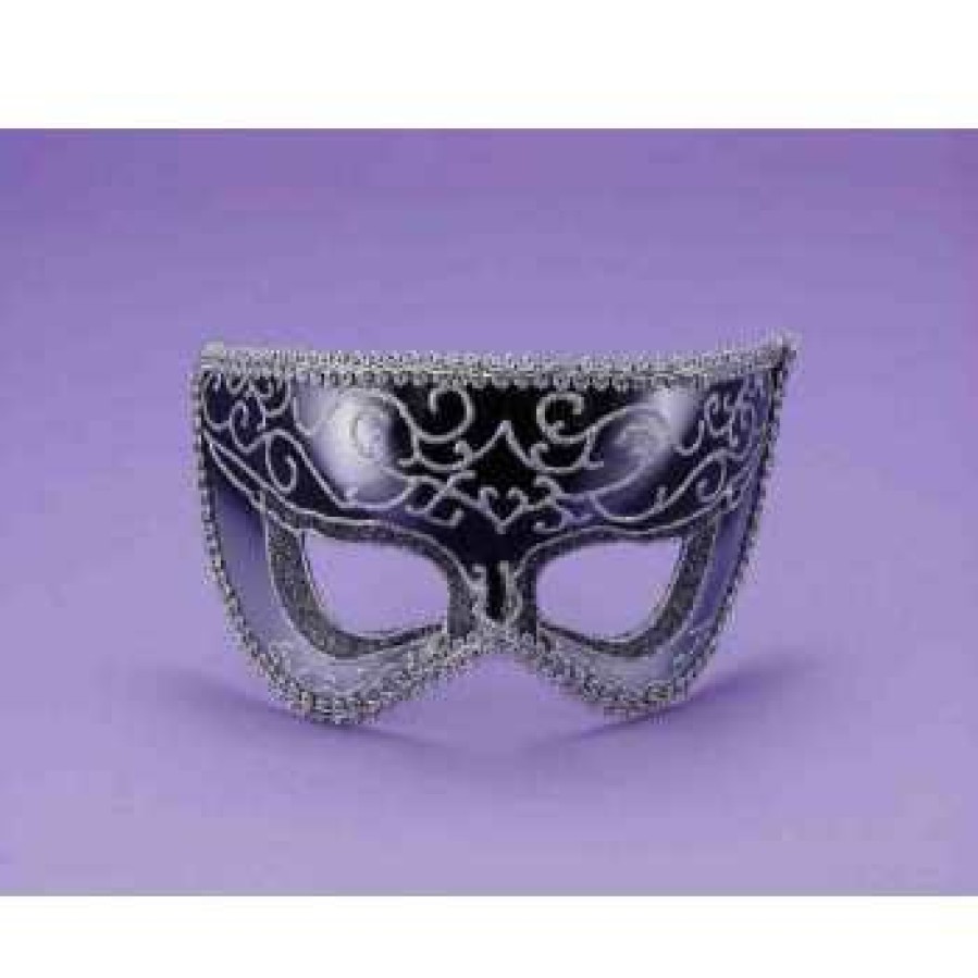 Mardi Gras * | 42 Half Style Mask Black W/Silver Trim