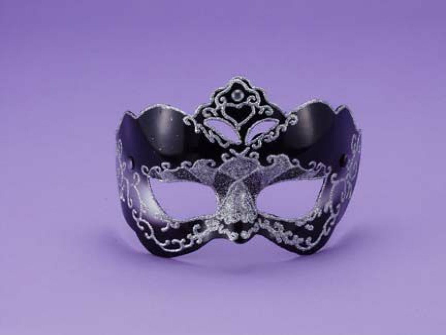 Mardi Gras * | 42 Venetian Masks Half Style Mask Black W/Silver