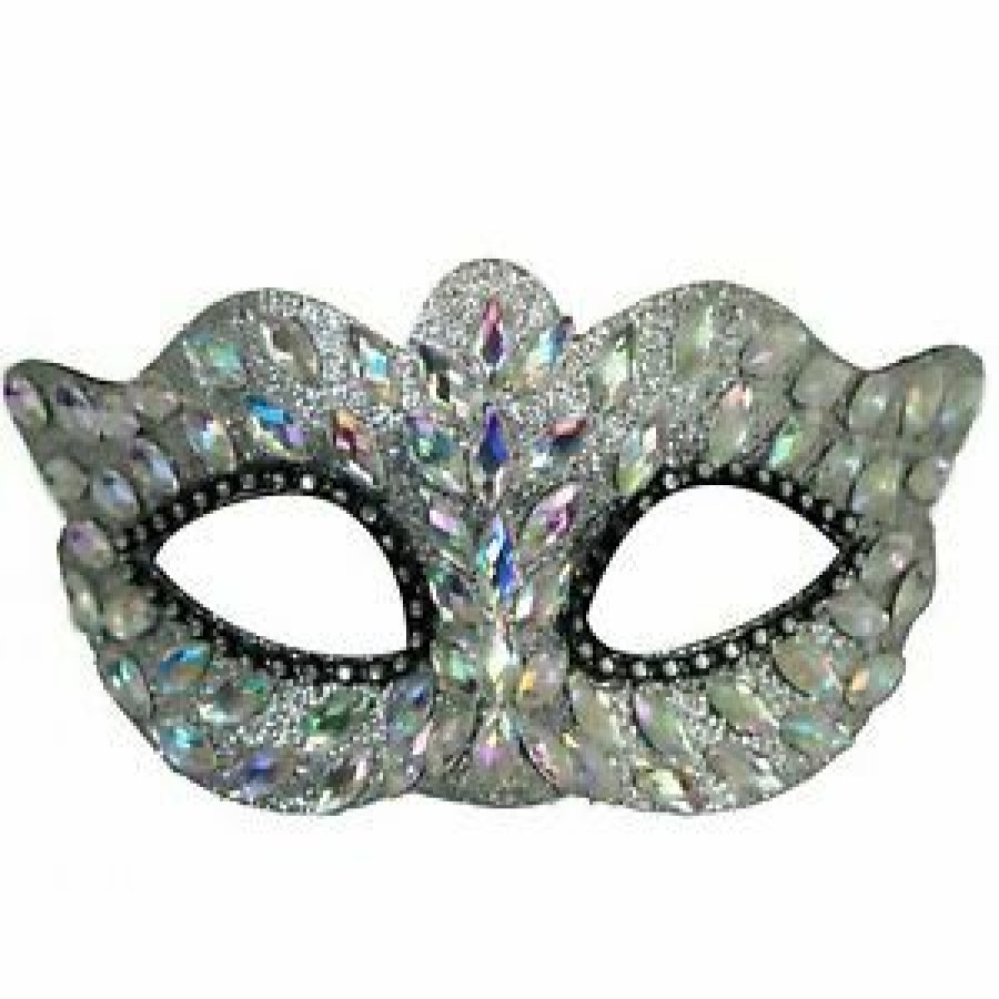 Mardi Gras * | Forum Novelties Half Mask Silver Iridescent Jeweled Half Masks