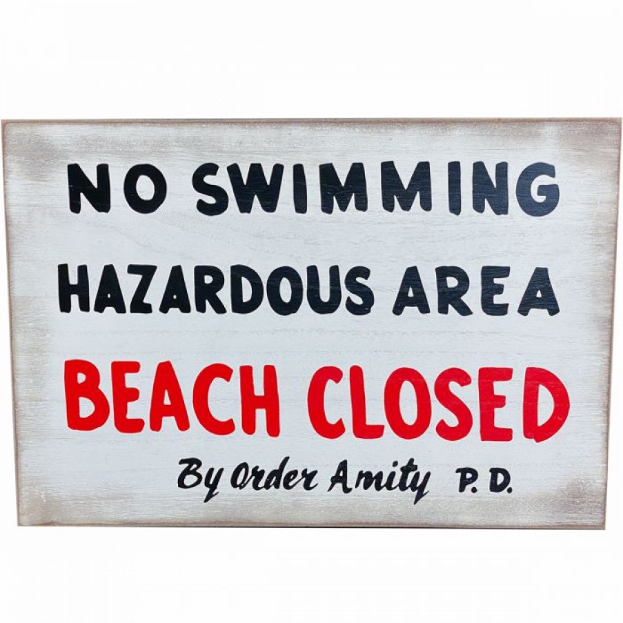 Halloween * | Trick Or Treat Studios Jaws No Swimming Wood Sign Indoor Decor