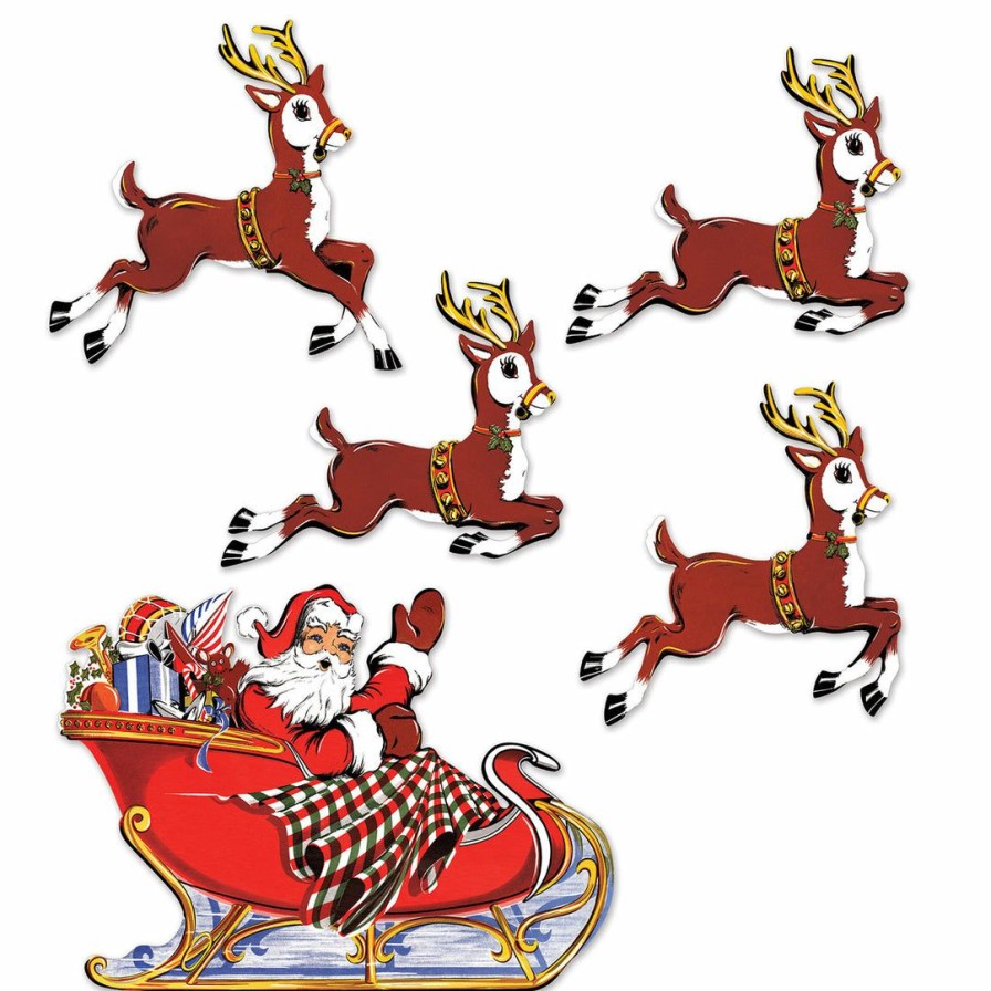 Christmas * | Beistle Vintage Christmas Santa And Reindeer Cutouts Christmas Decorations