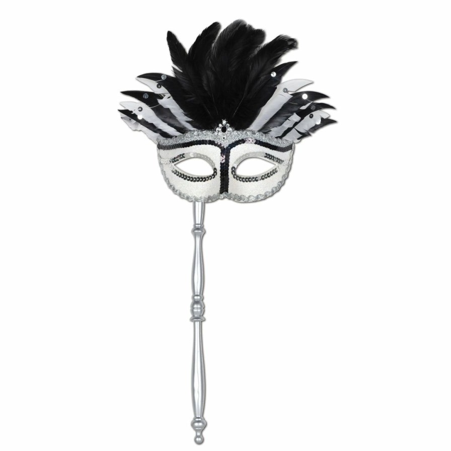 Mardi Gras * | Forum Novelties Half Mask Feathered Mask On Stick Venetian Masks