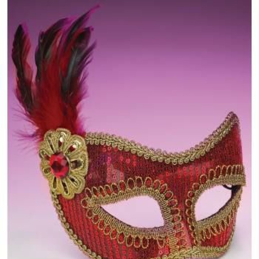 Mardi Gras * | Forum Novelties Masquerade Mask Red Sequin Dot With Gold Trim