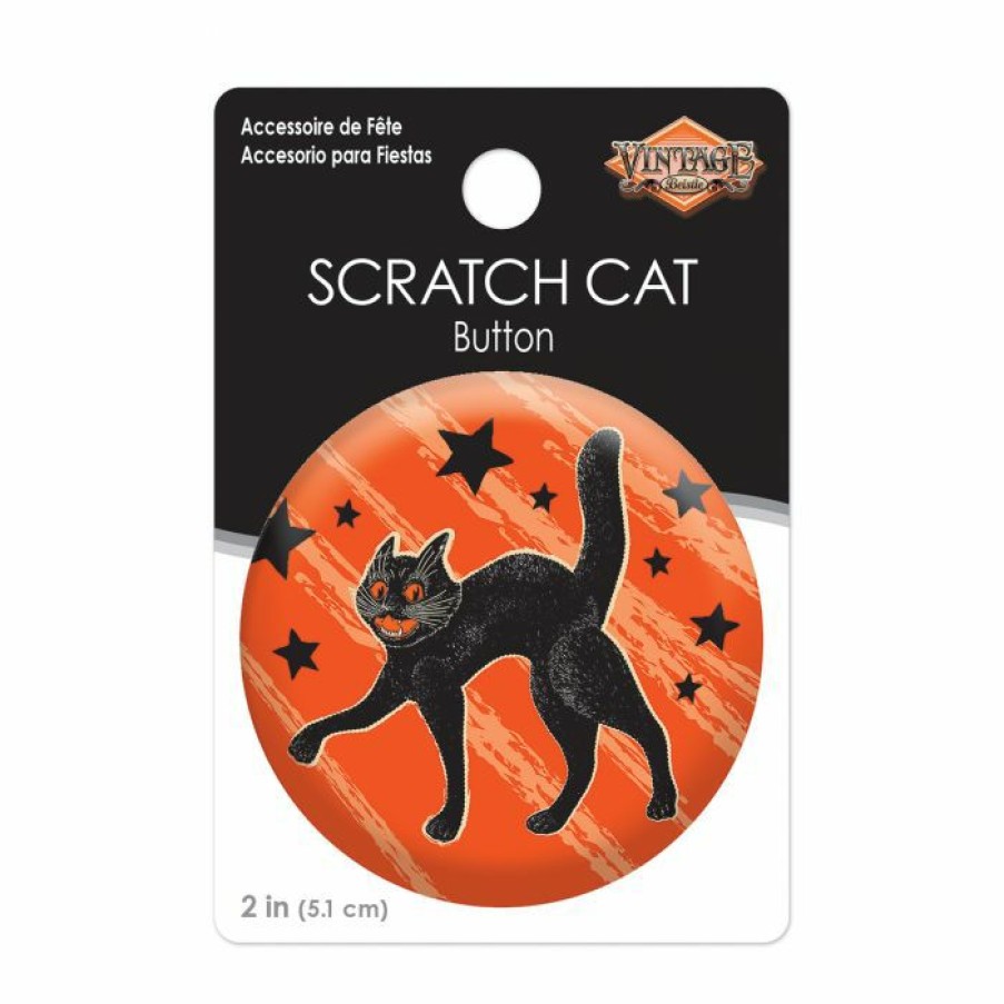 Halloween * | Beistle Vintage Halloween Scratching Cat Button Beistle Vintage Halloween