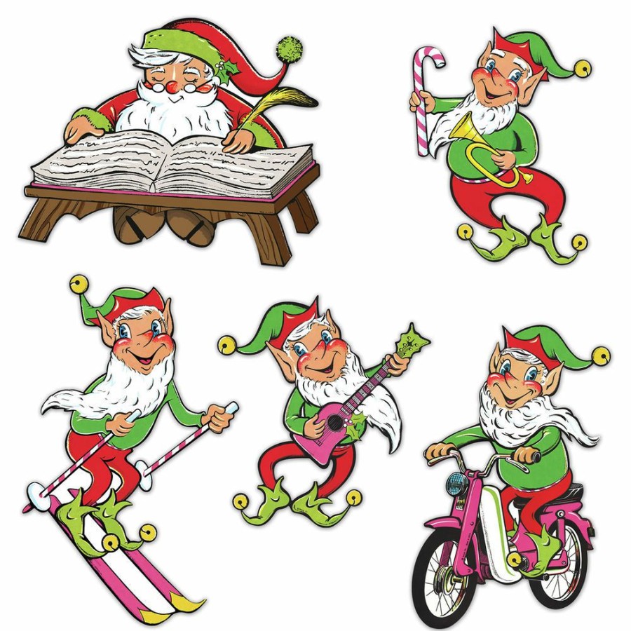 Christmas * | Beistle Vintage Christmas Santa And Elves Cutouts