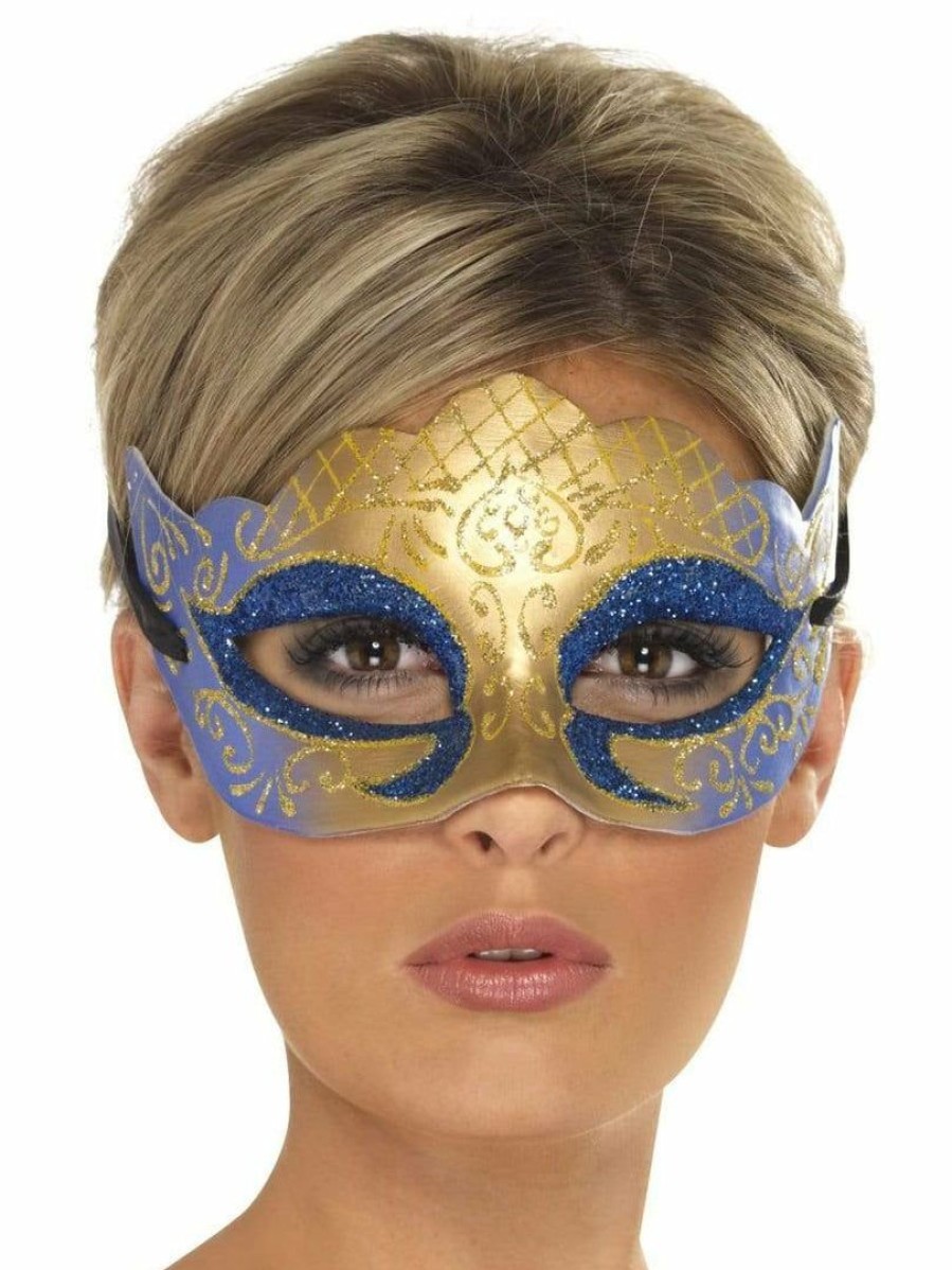 Mardi Gras * | Smiffy'S Venetian Masks Venetian Mask Gold, Purple And Blue Colombina