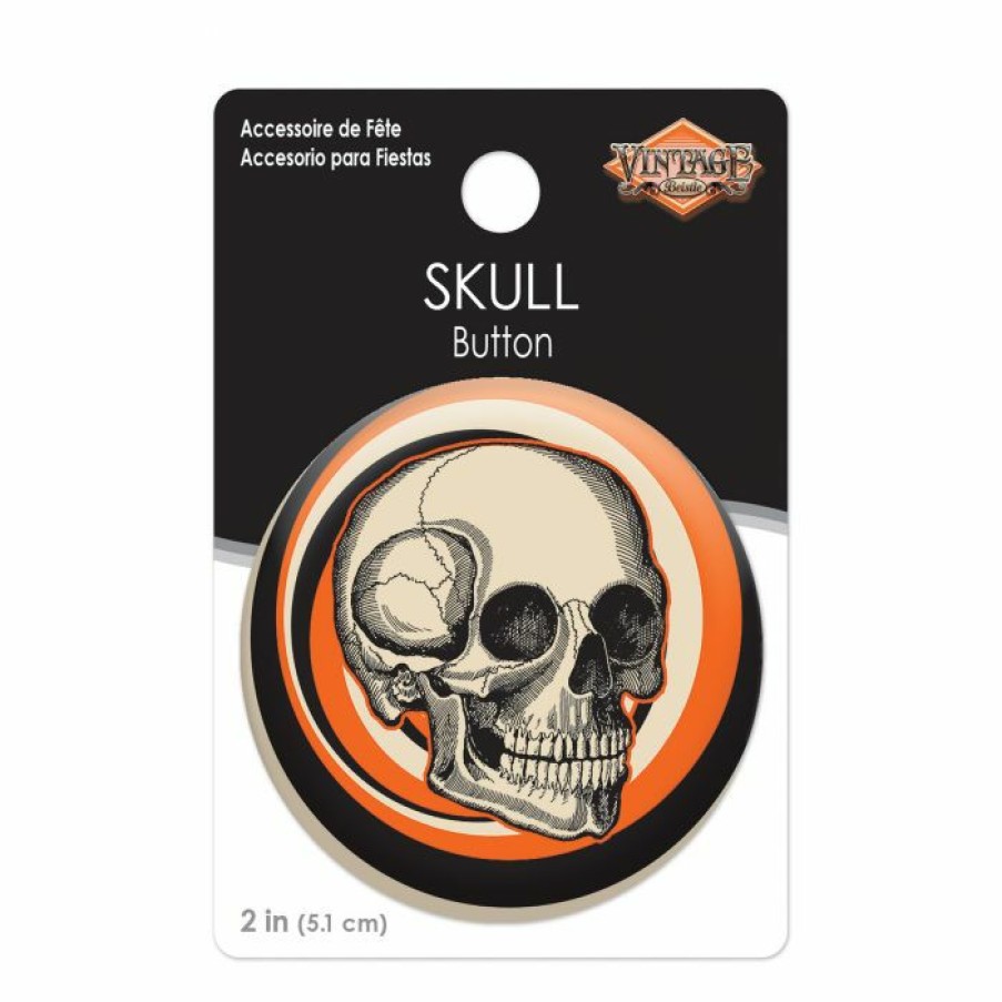 Halloween * | Beistle Beistle Vintage Halloween Vintage Halloween Skull Button