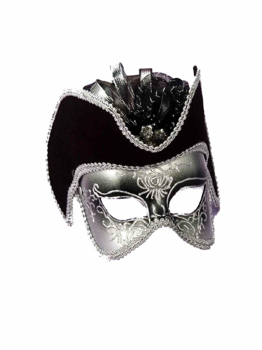 Mardi Gras * | Forum Novelties Venetian Masks Venetian Mask Silver Cocktail W/Hat