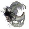 Mardi Gras * | Forum Novelties Venetian Mask Grey With Feathers Venetian Masks