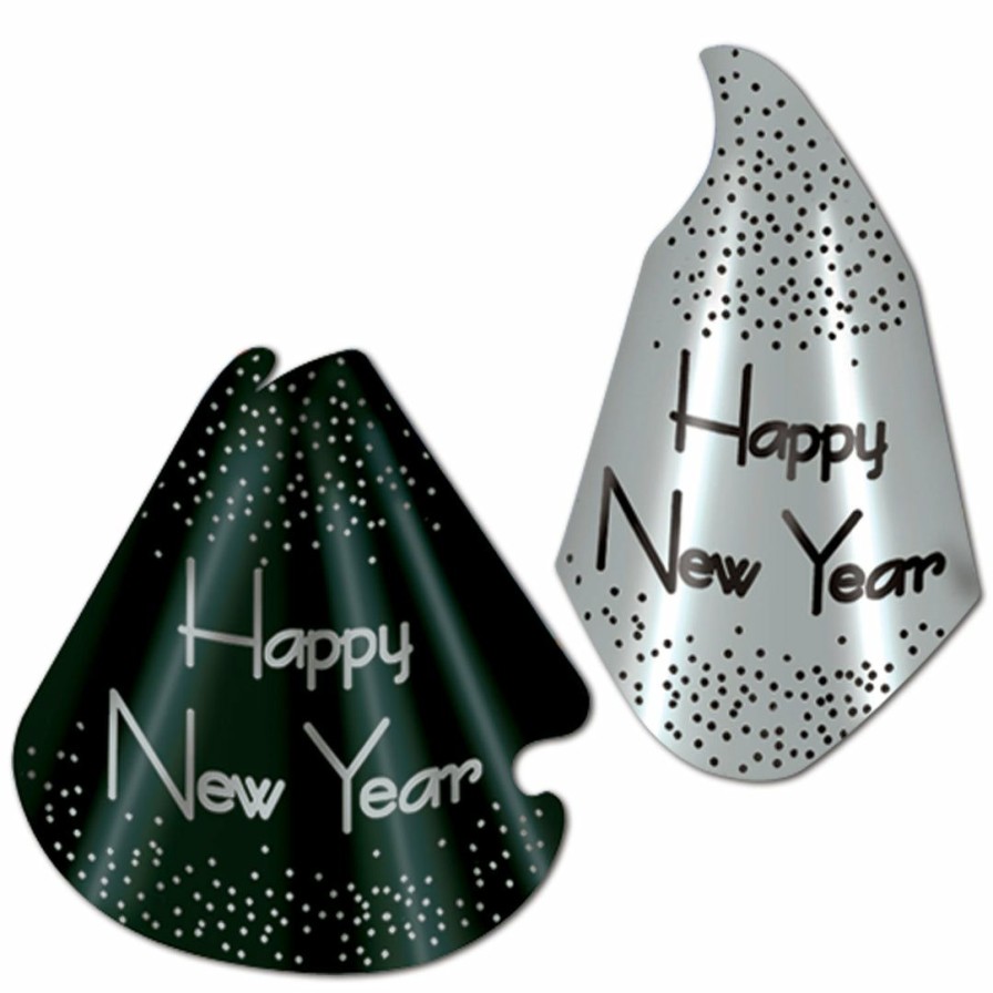 New Year * | Beistle Sparkling Silver & Black Happy New Year Hats