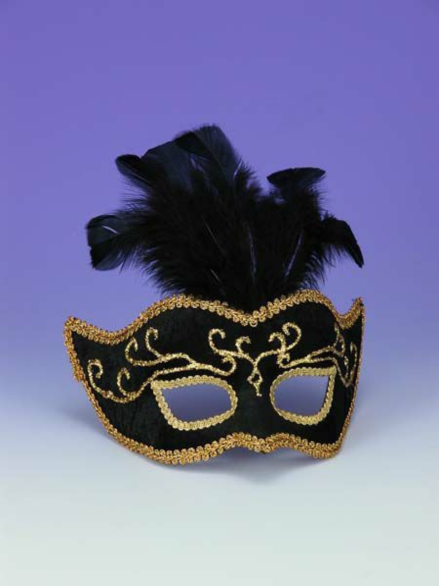 Mardi Gras * | 42 Half Mask Venetian Black With Gold Trim