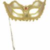 Mardi Gras * | Forum Novelties Venetian Masks Venetian Mask Gold Colombina With Stick