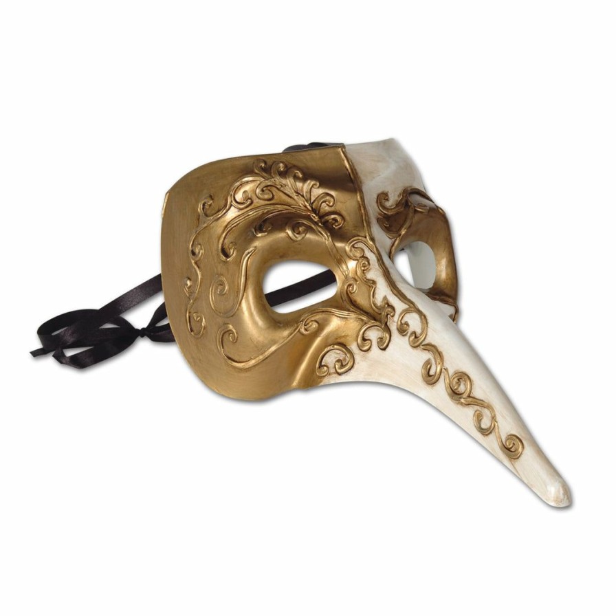 Mardi Gras * | Smiffy'S Venetian Mask Gold And Cream Zanni Venetian Masks