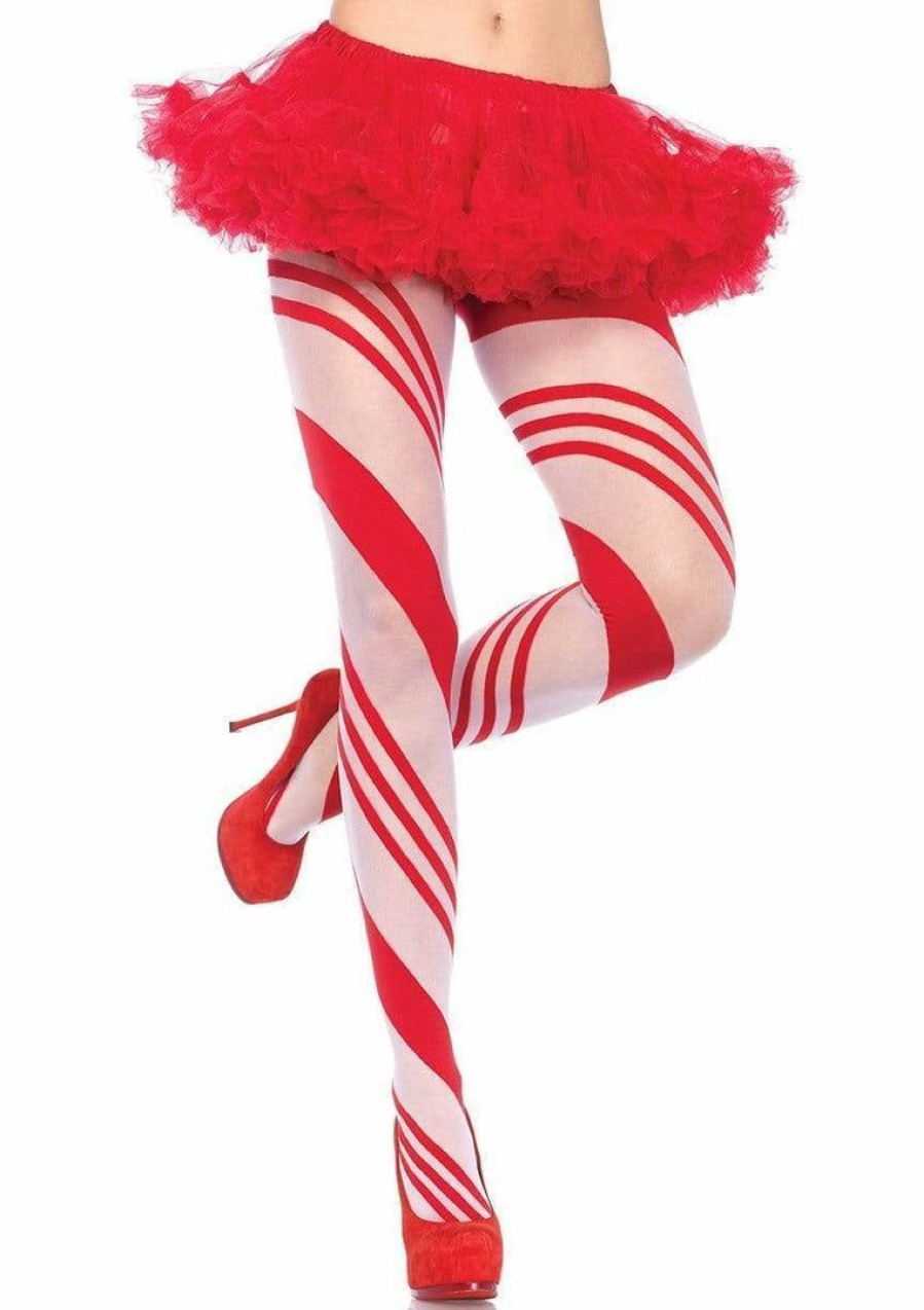 Christmas * | Leg Avenue Tights Candy Cane Striped Christmas Accessories