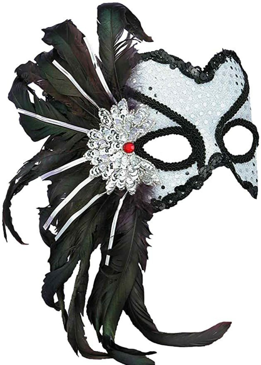 Mardi Gras * | Forum Novelties Venetian Mask White W/Feathers Colombina Venetian Masks