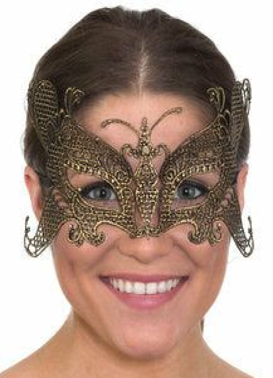 Mardi Gras * | Jhats Half Masks Half Mask Gold Lace Butterfly