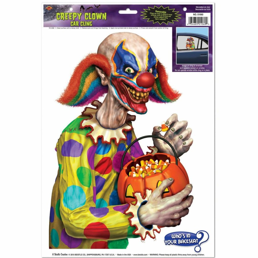 Halloween * | Beistle Creepy Clown Backseat Driver Car Cling Indoor Decor