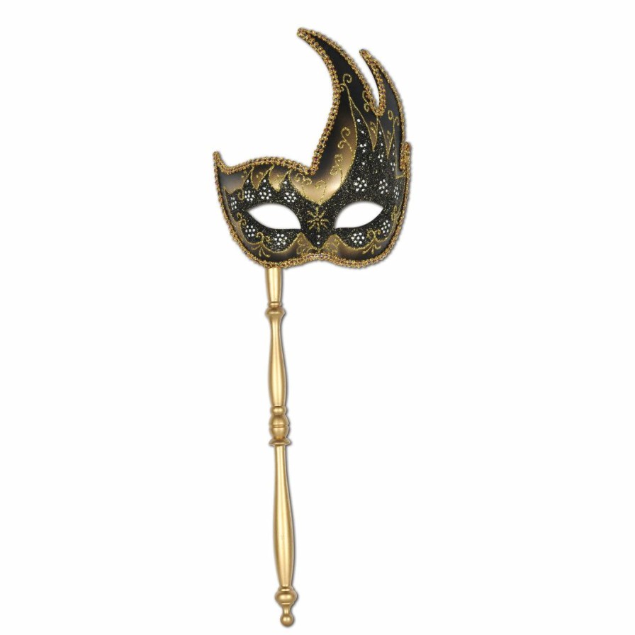 Mardi Gras * | Beistle Glittered Mask With Stick Venetian Masks