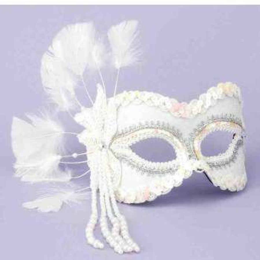 Mardi Gras * | Forum Novelties Venetian Mask White With Silver Accents Feathers Colombino Venetian Masks