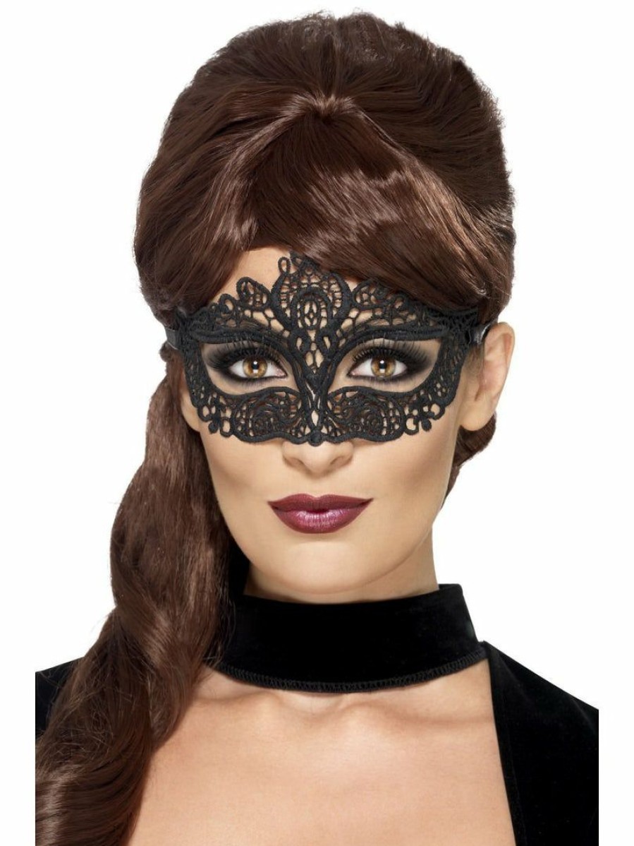 Mardi Gras * | Smiffy'S Half Mask Black Embroidered Lace