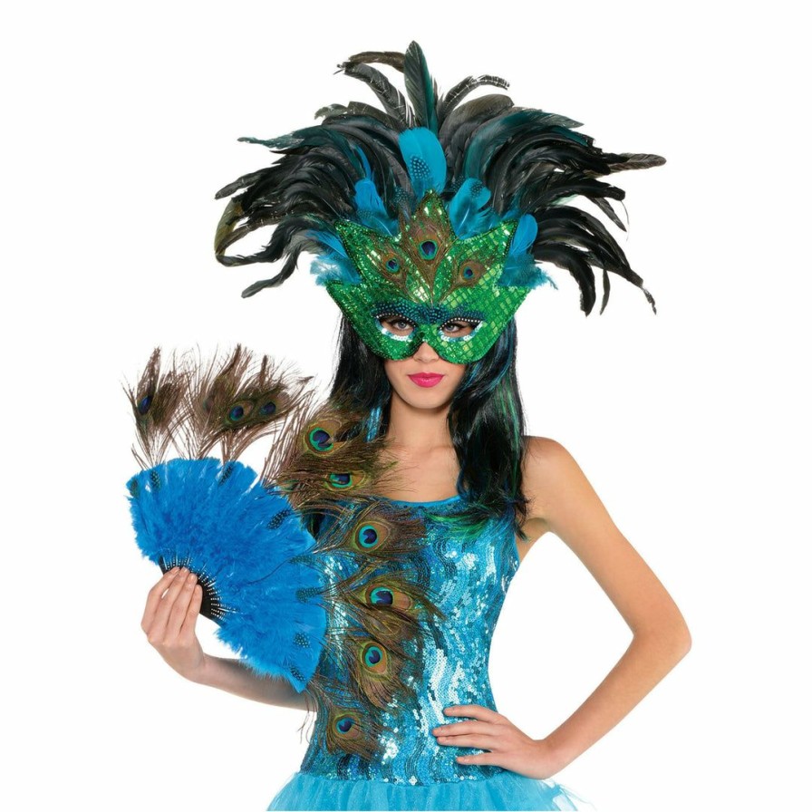 Mardi Gras * | Amscan Peacock Feather Mask And Fan Accessory Kit