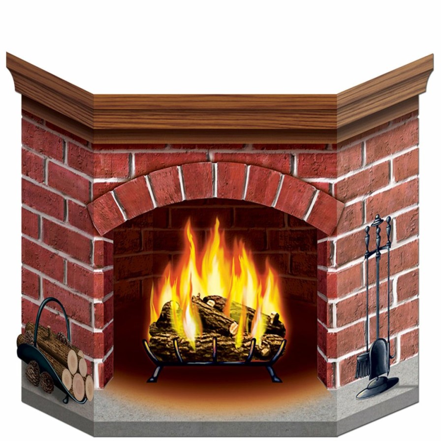 Christmas * | Beistle Christmas Decorations Brick Fireplace Stand-Up Prop