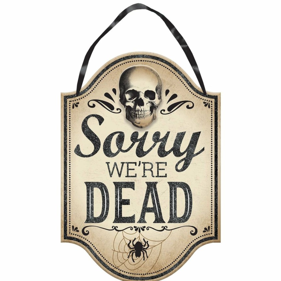 Halloween * | Amscan Indoor Decor Boneyard Hanging Sign Mdf W/Ribbon