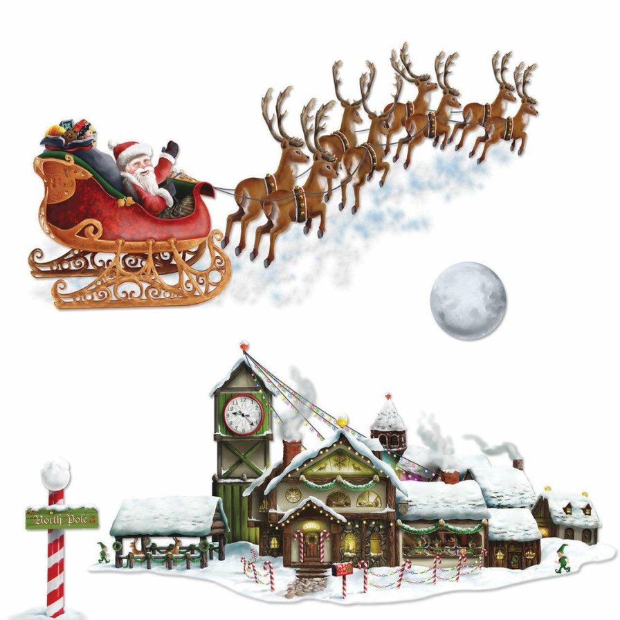 Christmas * | Beistle Santa'S Sleigh & Workshop Insta-Theme Props