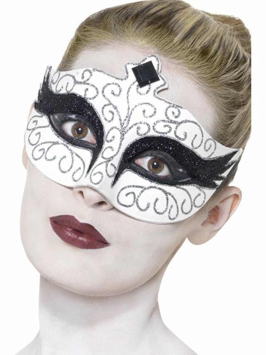 Mardi Gras * | Smiffy'S Venetian Mask White And Black Swan Colombina