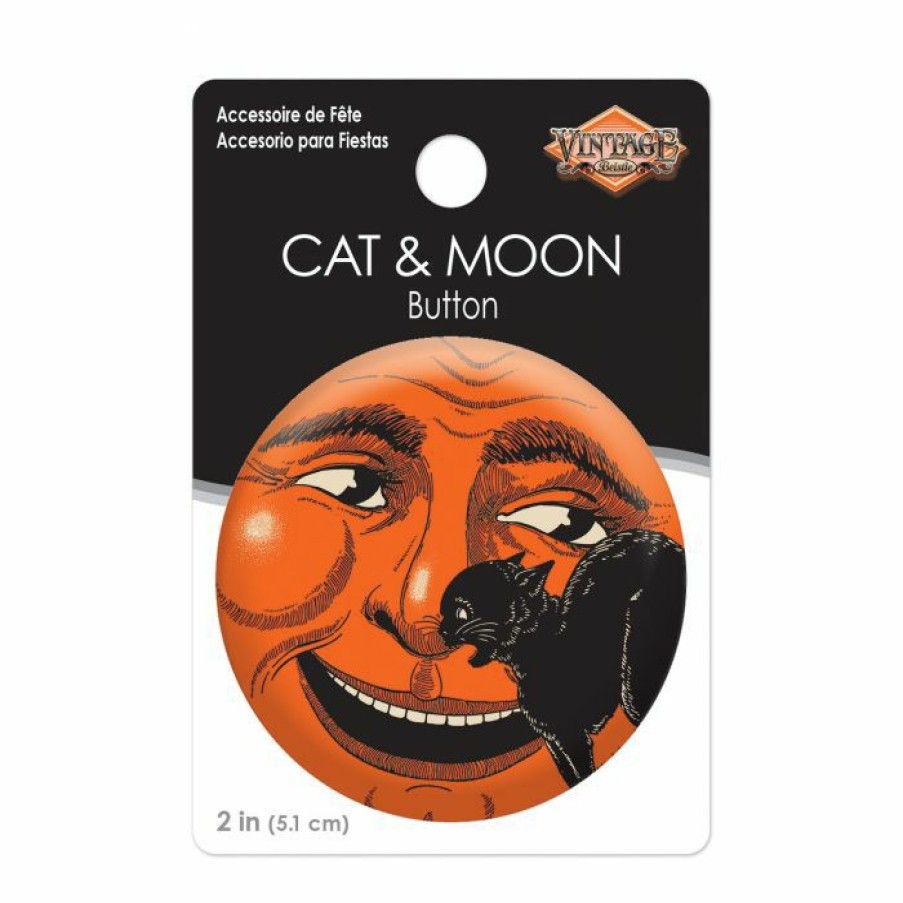 Halloween * | Beistle Vintage Halloween Cat And Moon Button Beistle Vintage Halloween