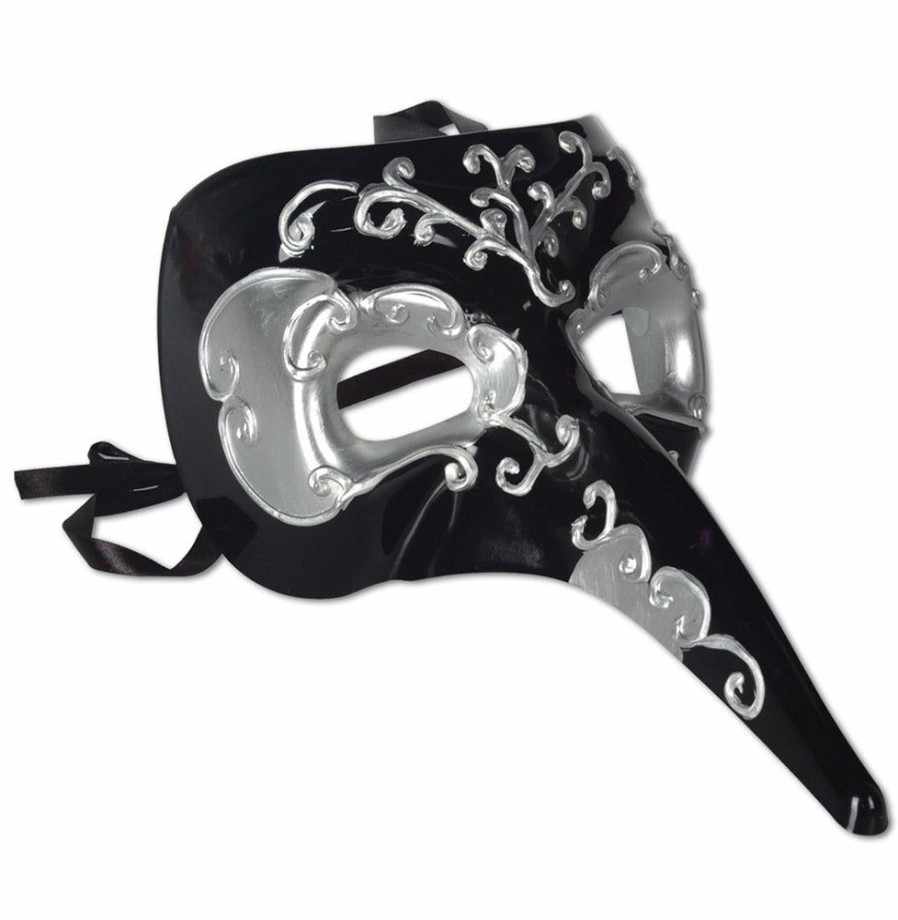 Mardi Gras * | Smiffy'S Venetian Masks Venetian Mask Black And Silver Zanni