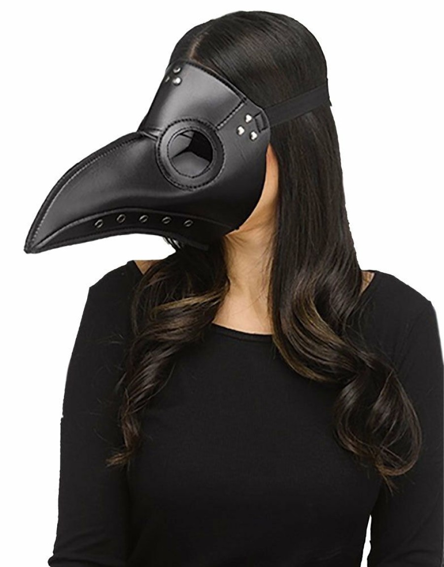 Mardi Gras * | Fun World Half Masks Plague Doctor Faux Leather Mask Black