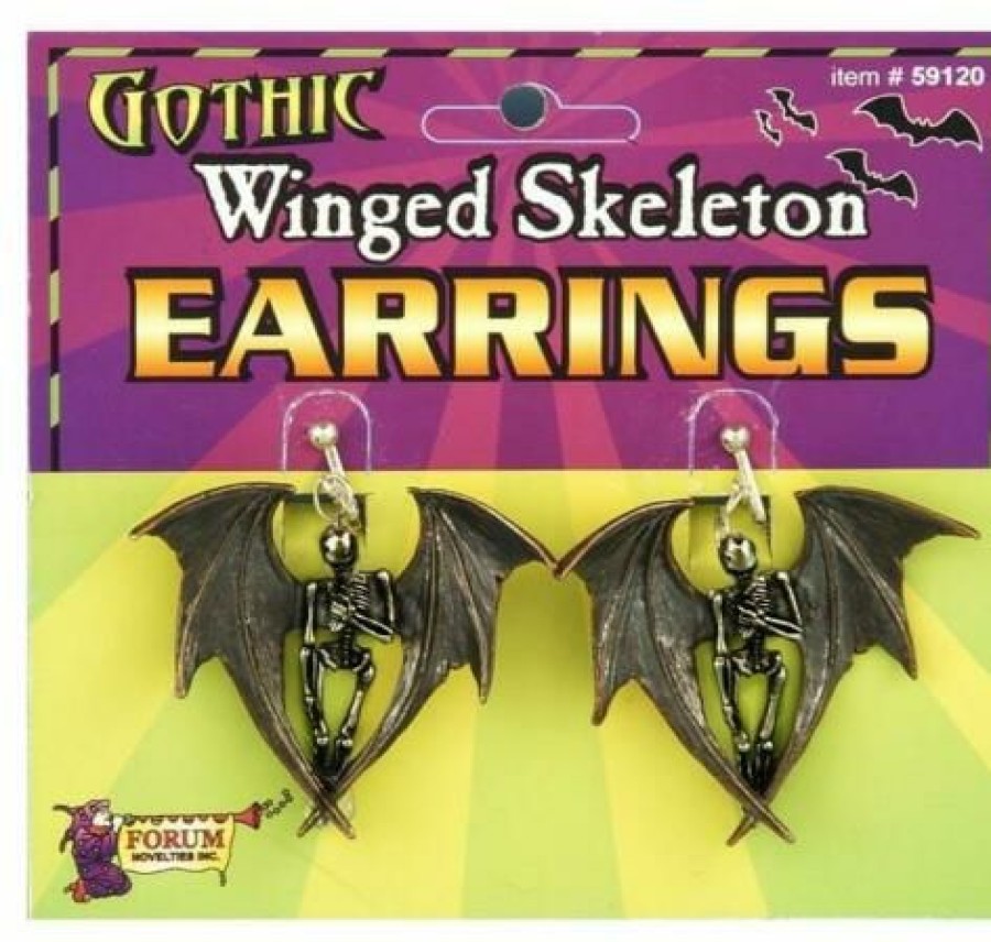 Halloween * | Forum Novelties Skeletons, Bones And Skulls Winged Skeleton Earrings