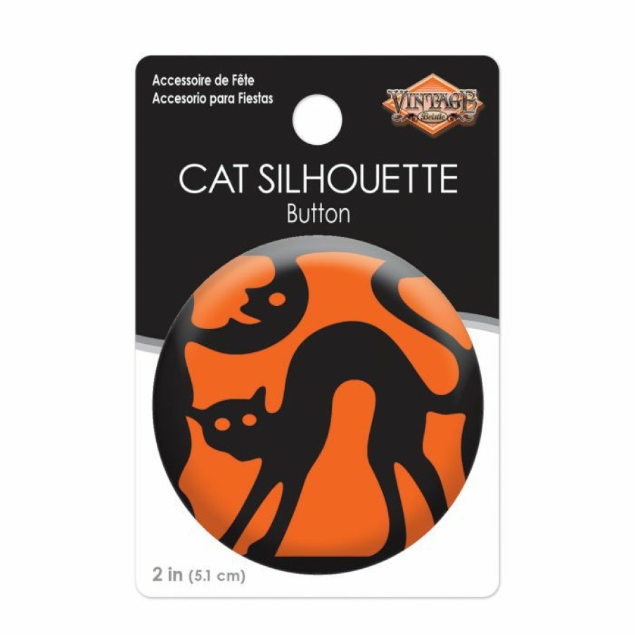 Halloween * | Beistle Vintage Halloween Cat Silhouette Button